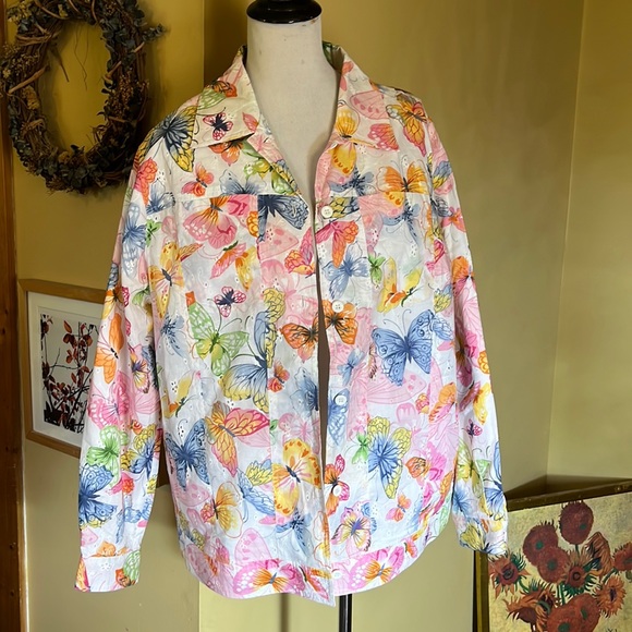 ALFRED DUNNER  Size 16W Butterfly Eyelet Embroidered Cotton Lightweight  $89 NEW - Picture 6 of 16